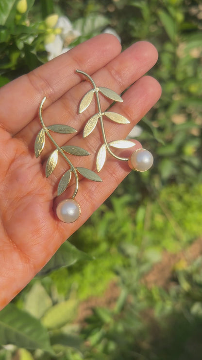 Golden Leaf Pearl Indo Western Earrings
