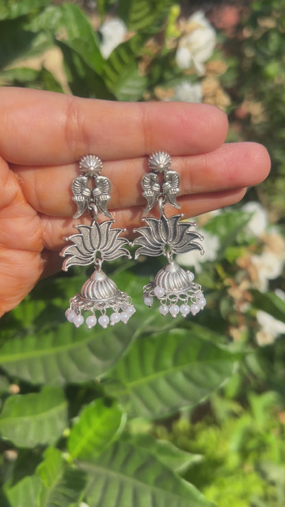 Silver Oxidised Lotus Jhumka