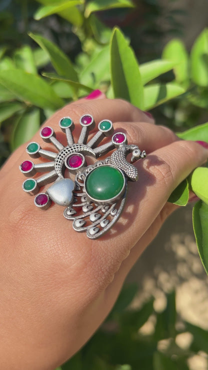 Peacock Oxidised Cocktail Ring