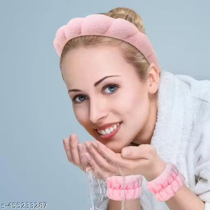Spa Headband & Wrist Washband Set | Soft, Stretchy & Absorbent | Skincare, Face Washing & Sports